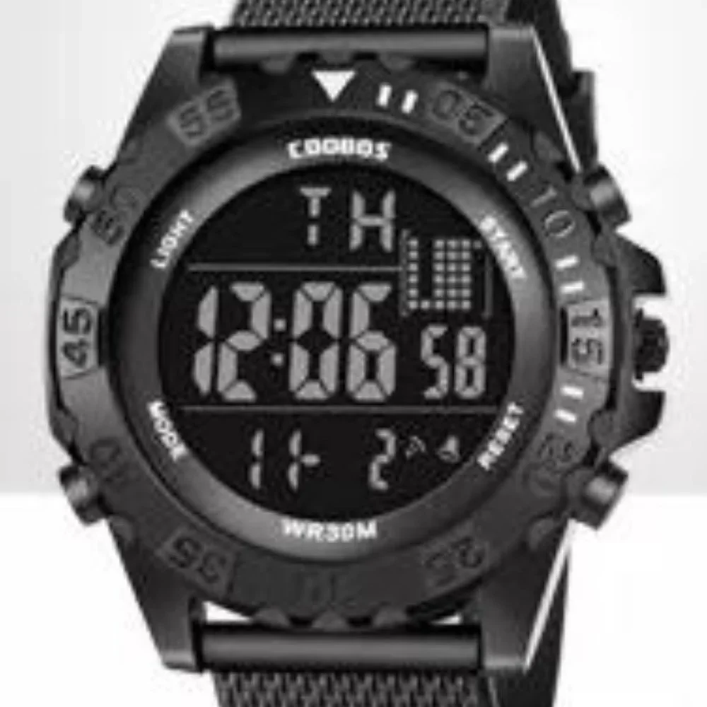 Men's Sports Digital Watch, Water Resist, Calendar, Alarm, Stopwatch Light Black